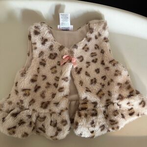 Little Lass Cream and Brown Faux Fur Vest